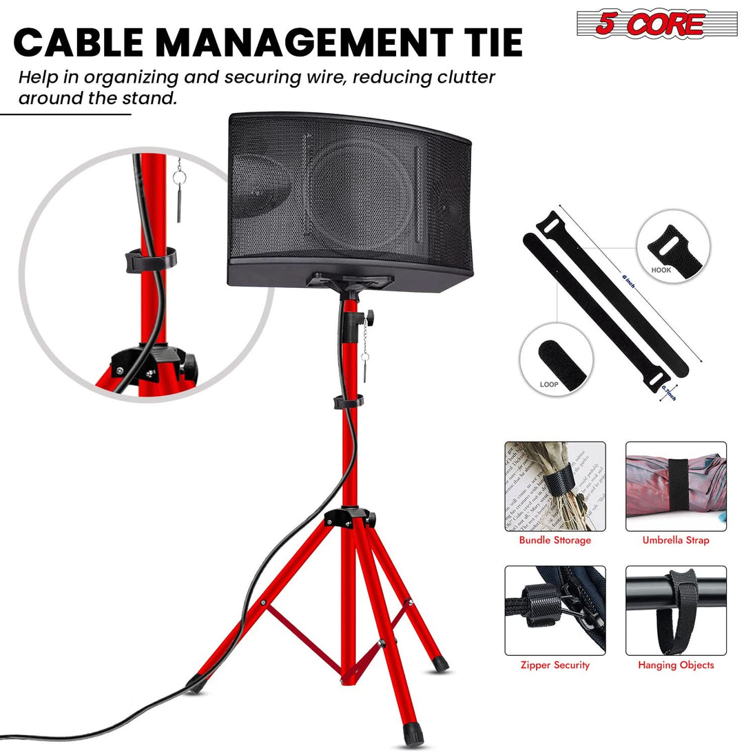 5 Core Speaker Stand 2Pc Adjustable 31 to 36" PA DJ Tripod Stands Heavy Duty w 35mm Pole 132Lb w Bag
