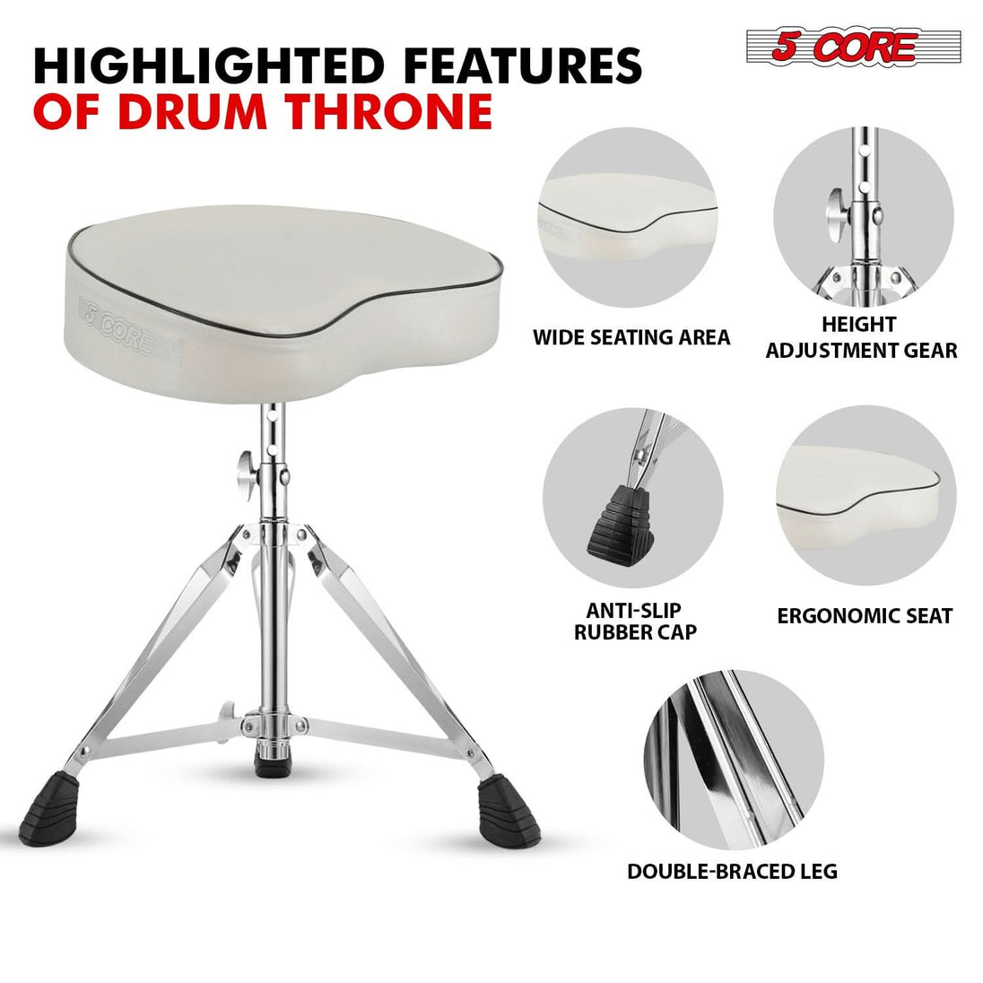 5Core drum throne padded guitar stool saddle drummer seat for adults & kids - 5Core high quality product image