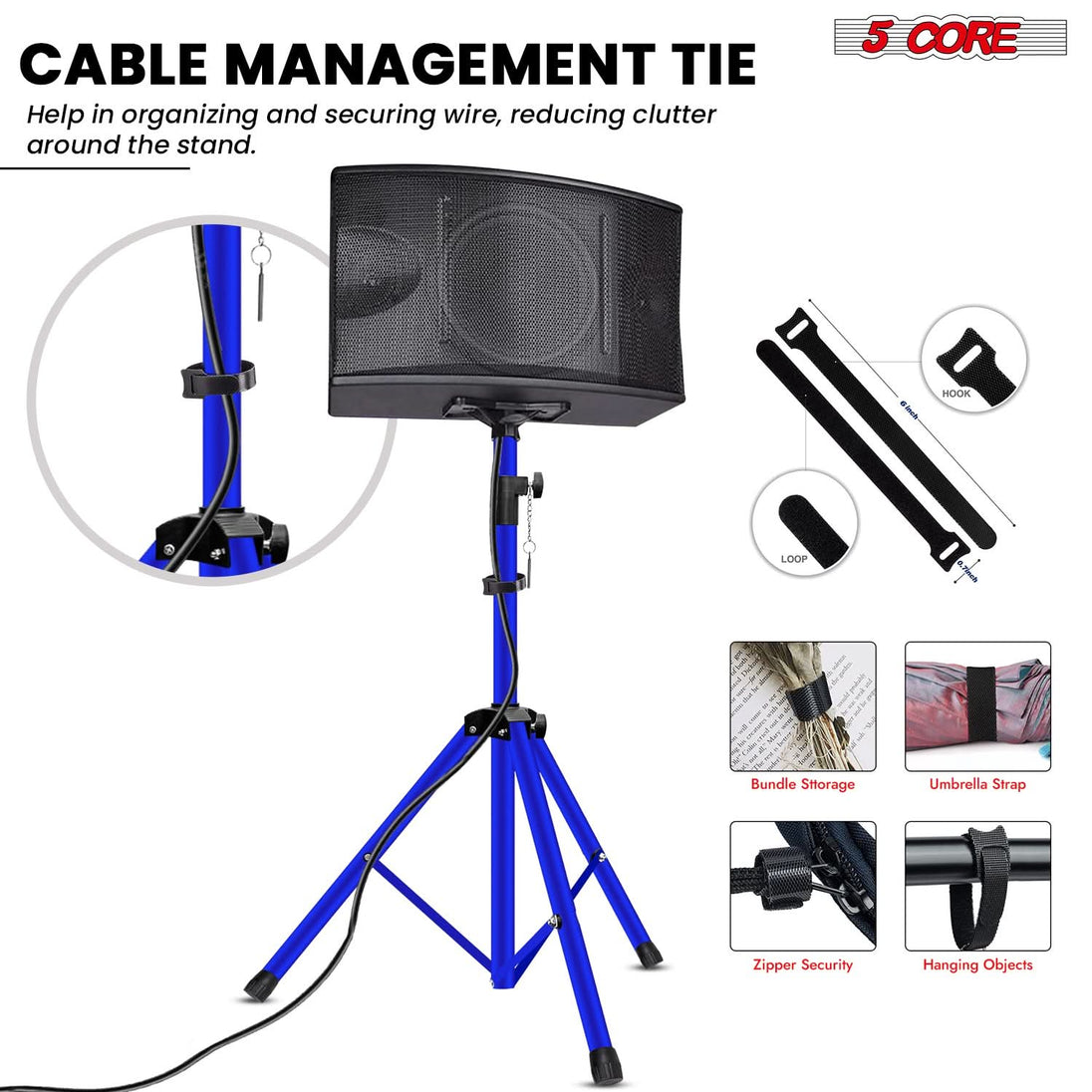 5 Core Speaker Stand Adjustable 31 to 54" PA DJ Tripod Stands Heavy Duty w 35mm Insert 132 Lbs