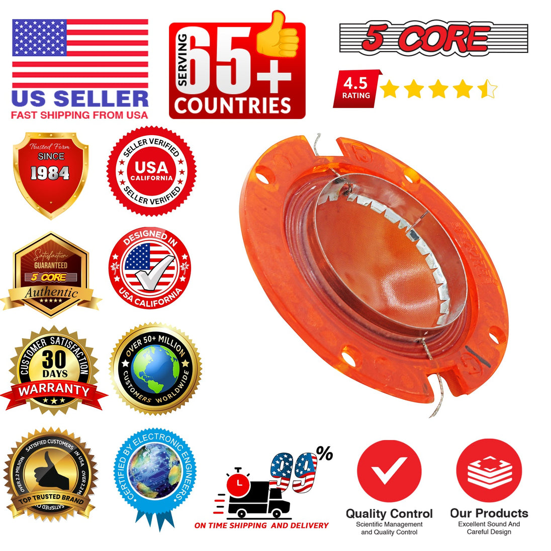 5Core 2" Replacement Phenolic Tweeter Diaphragm 2Pcs oice Coil High Pitch Horn