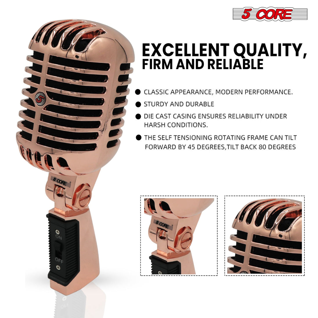 5 Core Retro Dynamic Vocal Iconic Microphone Vintage Style Classic Cardioid Unidirectional Mic
