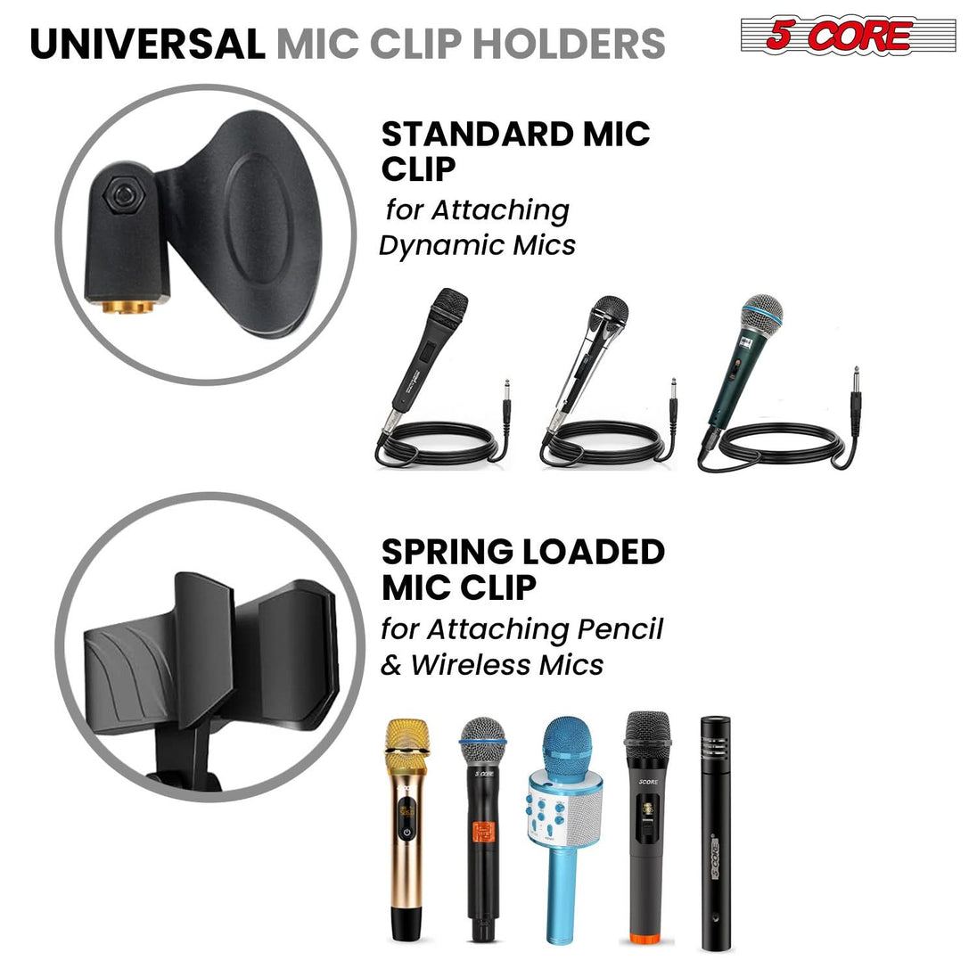 5 Core Mic Stand 2Pcs Floor Height Adjustable Tripod Microphone Stands w Telescoping Boom Arm
