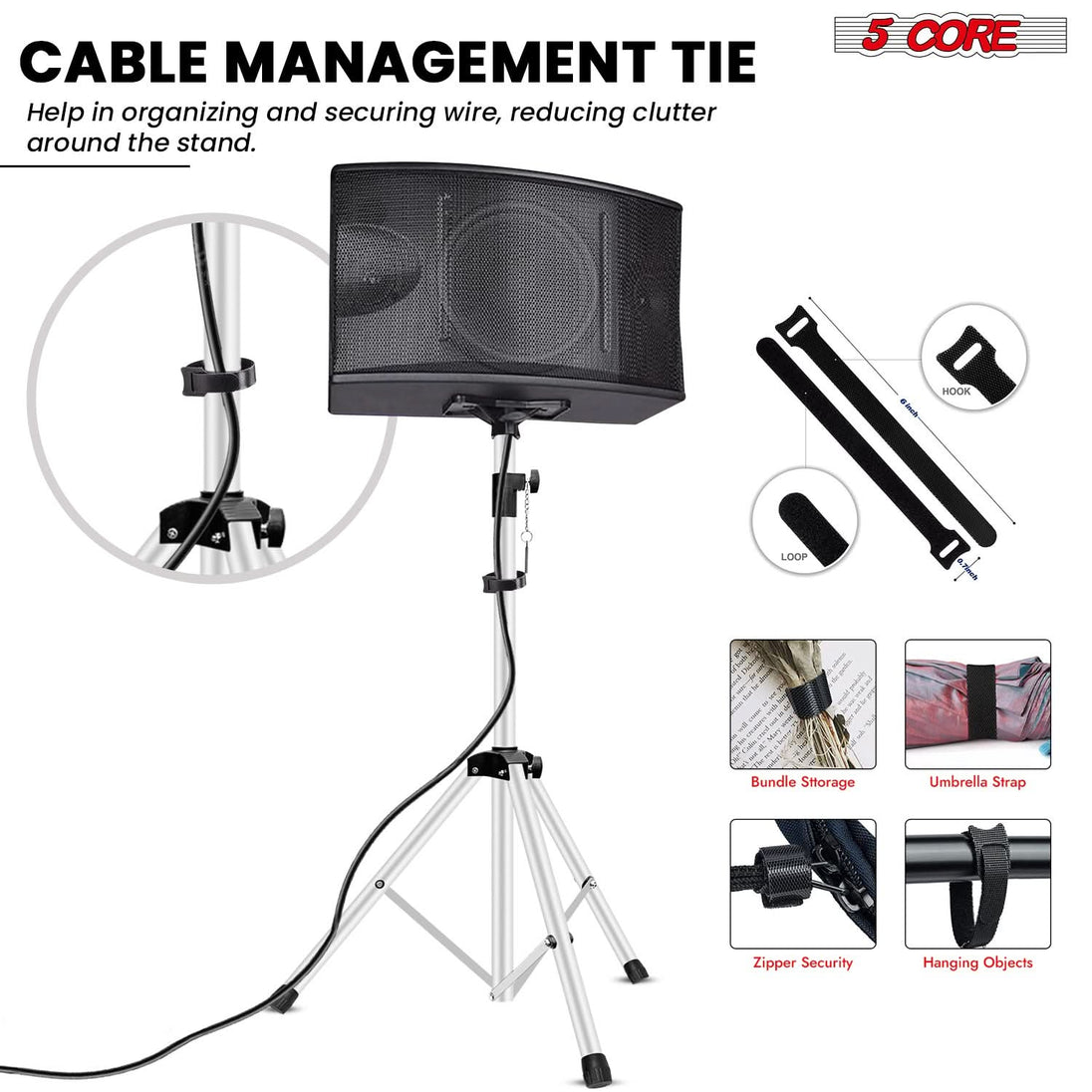 5 Core Speaker Stand Adjustable 31 to 36" PA DJ Tripod Stands Heavy Duty w 35mm Insert 132 Lbs