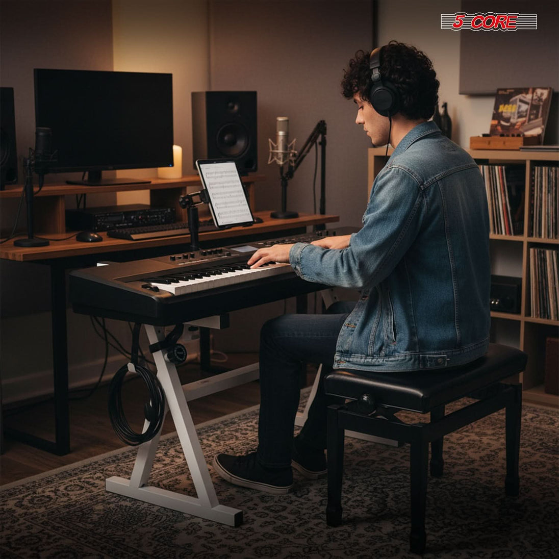 5Core Keyboard Stand Adjustable Height 34.5" Width 32.5” Z Style Electric Piano Riser 250Lb Capacity