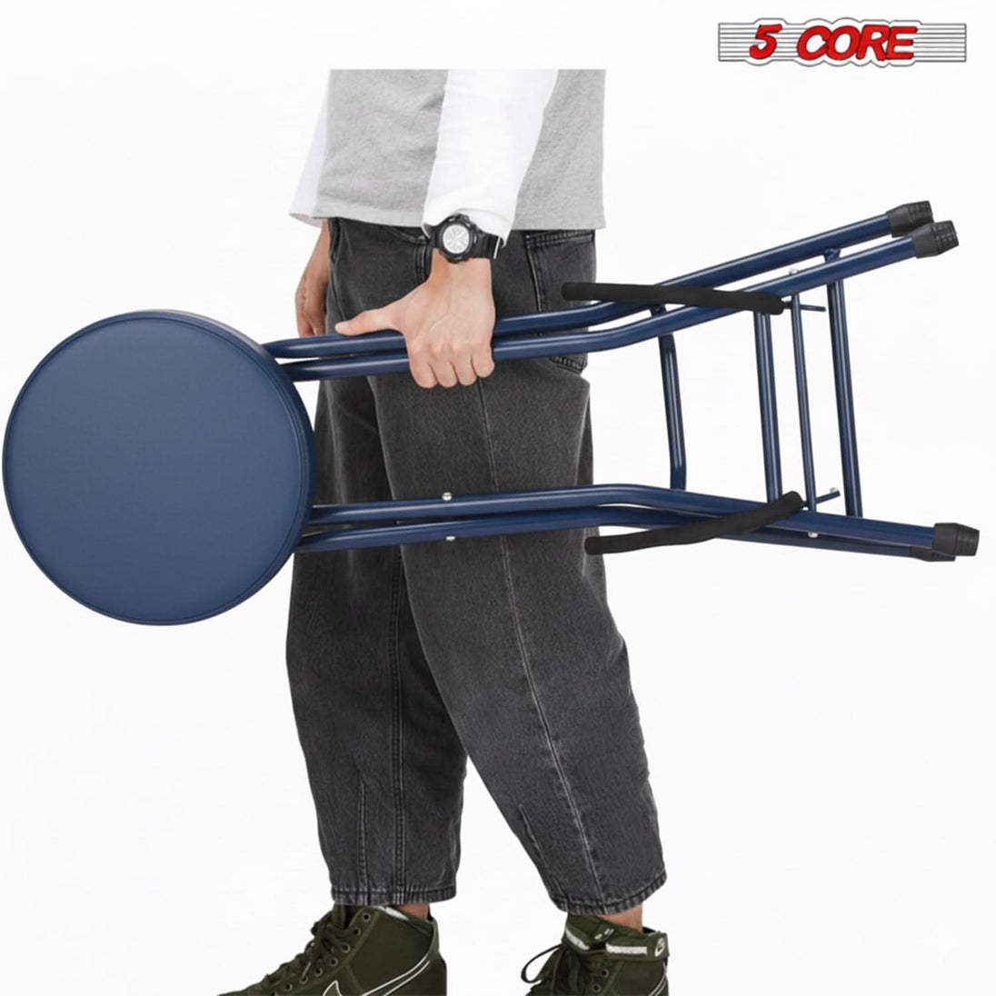 5Core Guitar Stool 3.15" Padded Chair Foldable Heavy Duty Music Seat Built in Foot Rest Guitar Stand