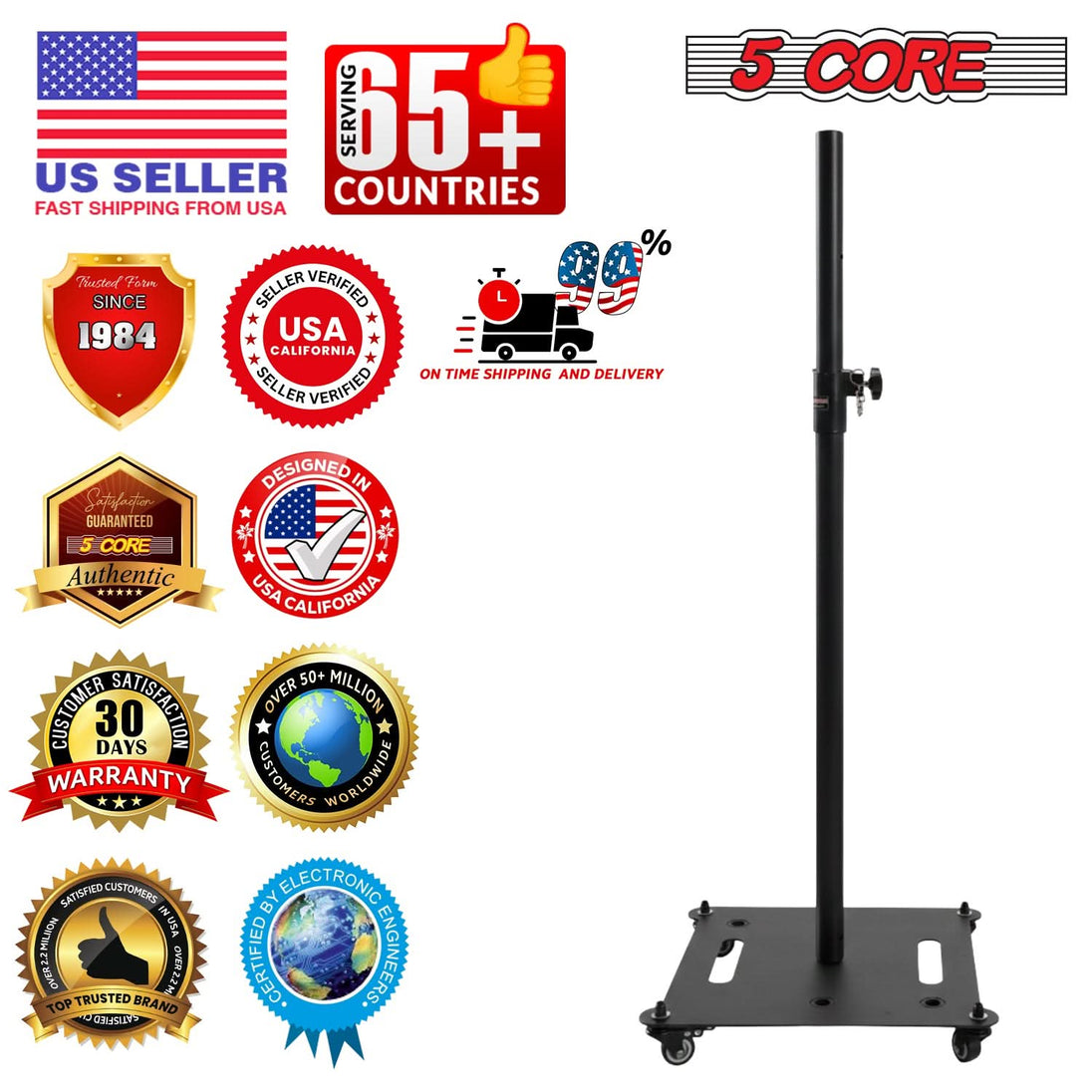 5Core Speaker Stand Heavy Duty Adjustable Height 61" DJ PA Stands 35mm Mount 100Lb Capacity