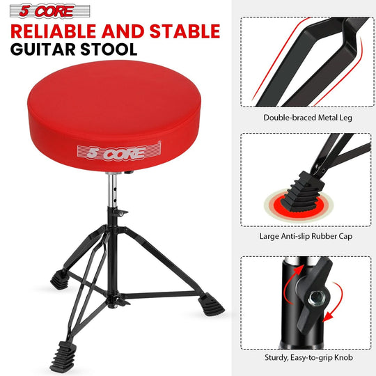 Drum throne red padded adjustable guitar seat for performers by 5Core