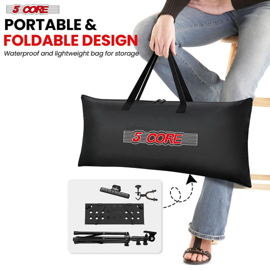 Tripod black music stand foldable and adjustable by 5Core