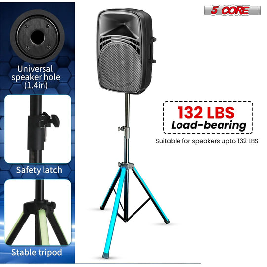 Tall DJ pole mount designed for studio monitors with colorful lighting
