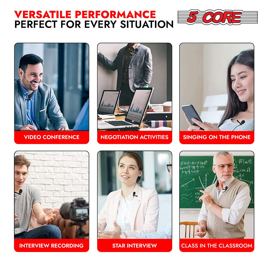 5 Core Microphone 2Pcs Lavalier Mic Wearable Omnidirectional Condenser 3.5mm Body Microfono