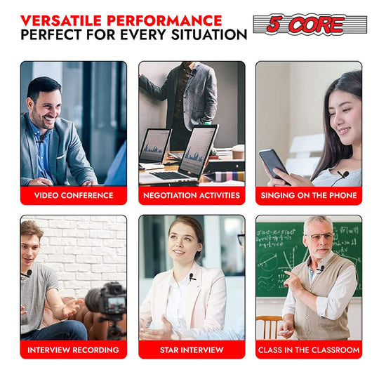 5 Core Microphone 2Pcs Lavalier Mic Wearable Omnidirectional Condenser 3.5mm Body Microfono