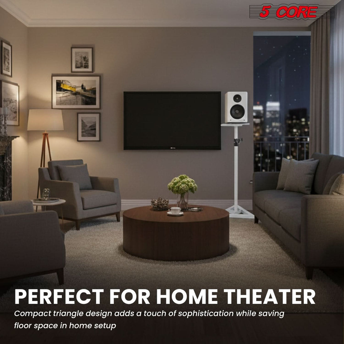 5 Core Speaker Stand 2Pc Heavy Duty Adjustable Telescoping Height 59.5" Triangle Base 100Lb Capacity