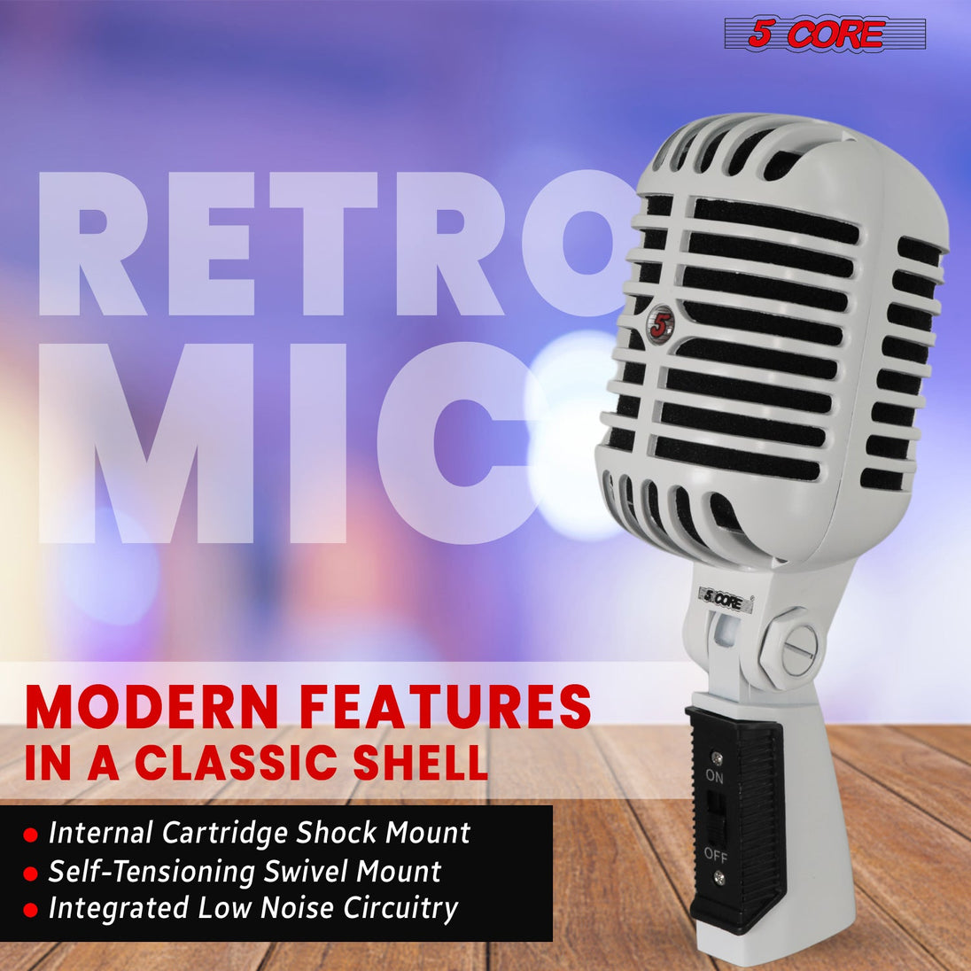5 Core Retro Dynamic Vocal Iconic Microphone Vintage Style Classic Cardioid Unidirectional Mic