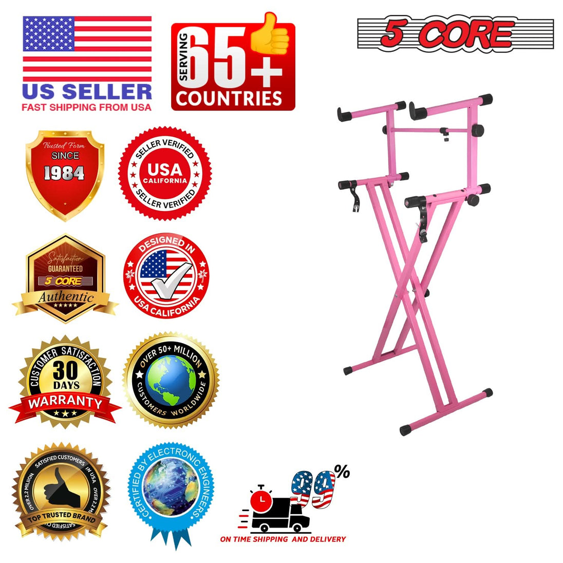 5 Core 2 Tier Keyboard Stand Combo Heavy Duty Adjustable Piano Stand with Extension Arm