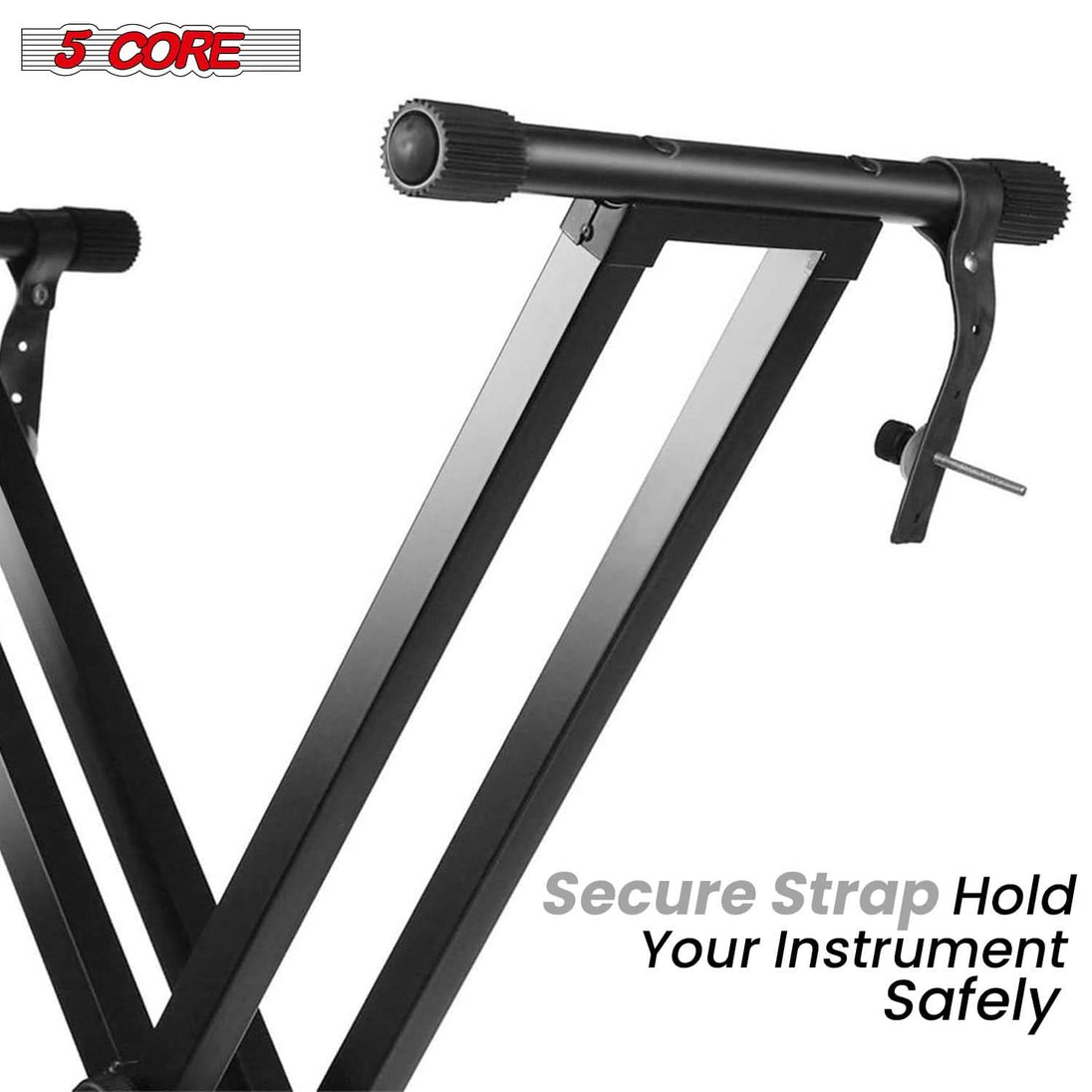 5Core Keyboard Stand Double X Style Adjustable Lift Piano Riser for 49 to 88 Keys Black