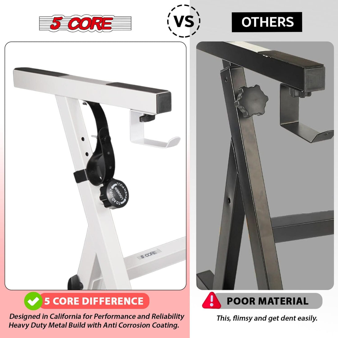 5Core Keyboard Stand Adjustable Height 34.5" Width 32.5” Z Style Electric Piano Riser 250Lb Capacity