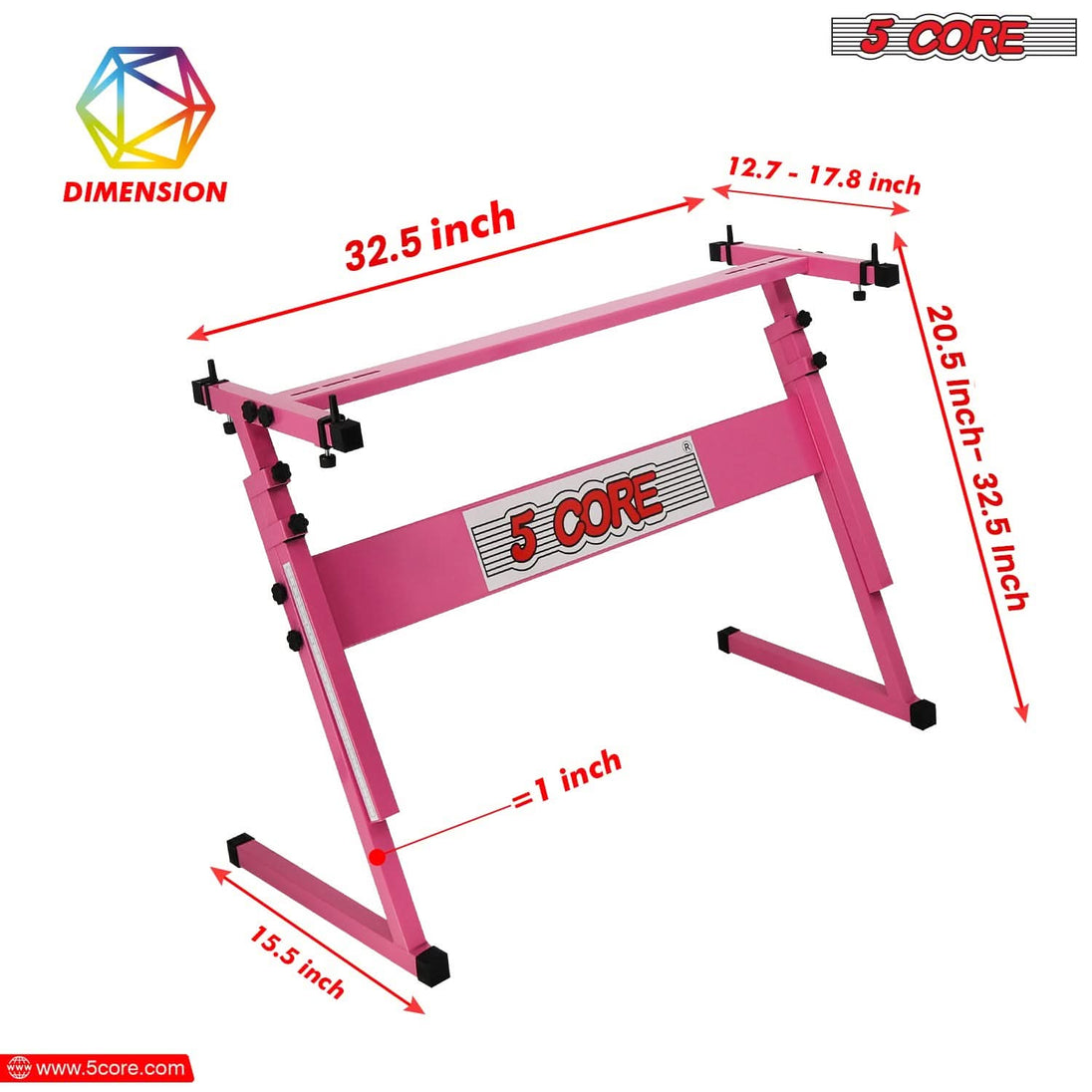 5Core Keyboard Stand Adjustable Z Style Piano Riser with Pink Keyboard Piano Bench