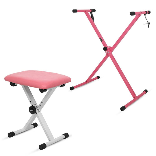 5Core keyboard stand single X style adjustable piano riser with cushioned bench