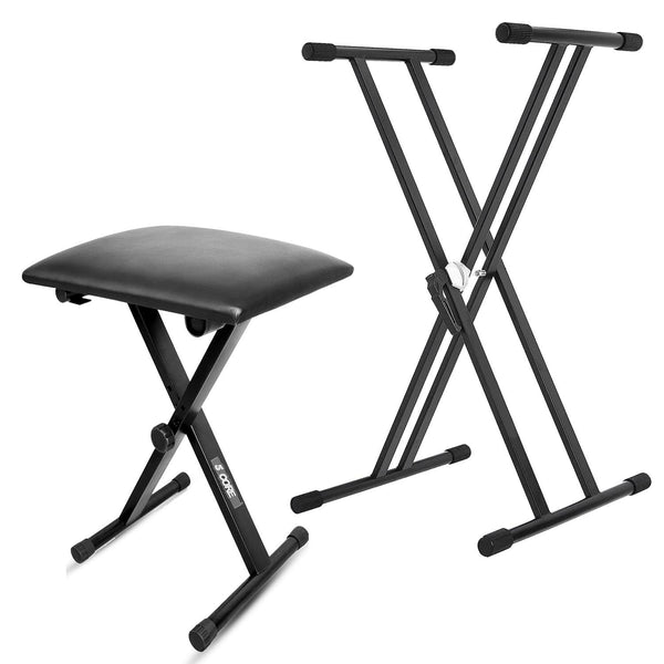 5Core double X style adjustable keyboard stand with matching piano bench for 49 to 88 keys