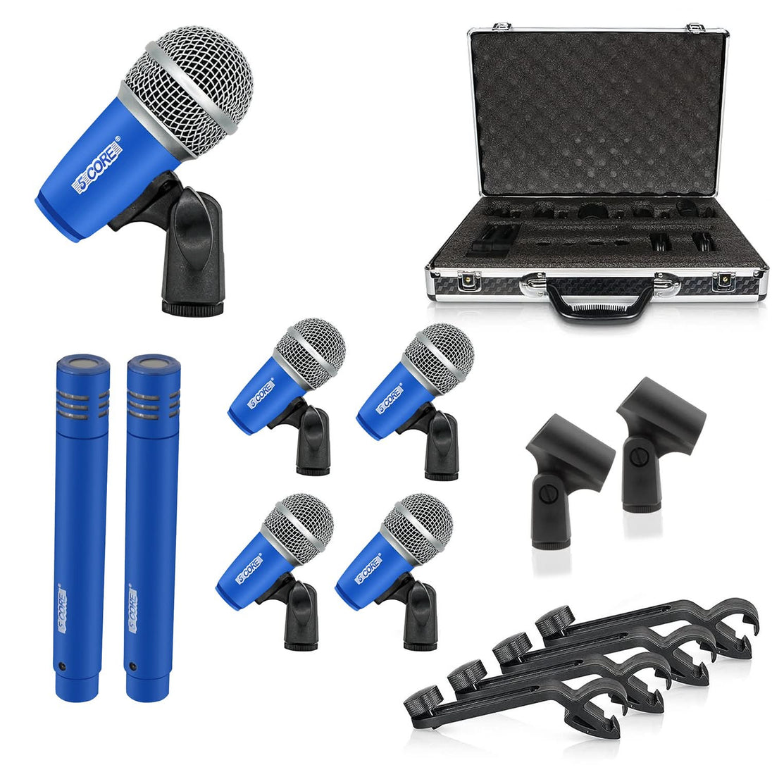 5 Core Drum Mic Kit 7 Piece Drumset Wired Dynamic Microphone Kick Bass, Tom/Snare & Cymbals Set