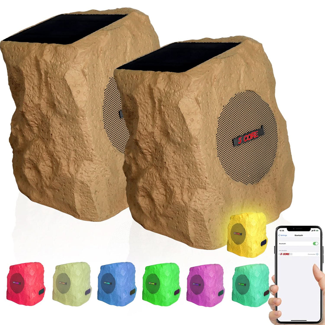 5Core 2Pcs Outdoor Wireless Speakers Bluetooth Rock Waterproof Linkable TWS Garden Speaker