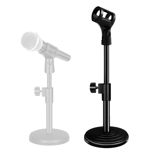 5 Core Round Base Mic Stand Desk Universal Desktop Height Adjustable Table Top Microphone Stand w Mic Clip