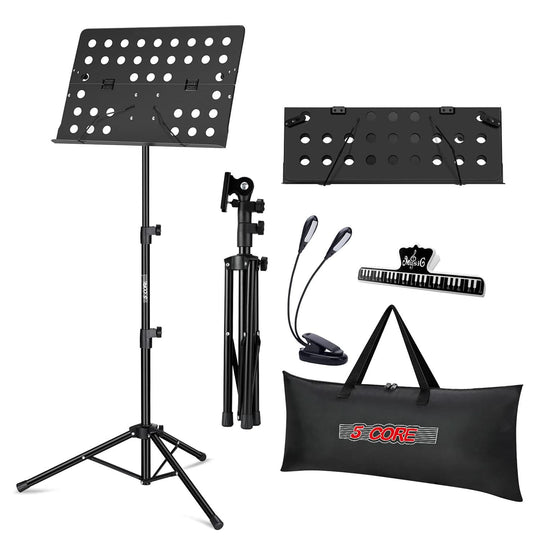 Portable black 5Core tripod music stand adjustable folding style