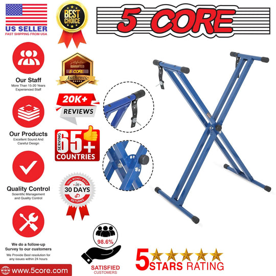 Blue Double X Style Adjustable Lift Keyboard Stand Compatible with 49 to 88 Keyboards
