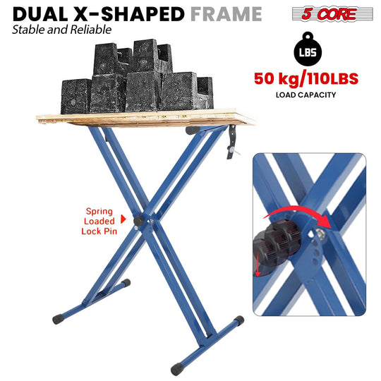 Sturdy double X keyboard riser for 49 to 88 keys in blue by 5Core
