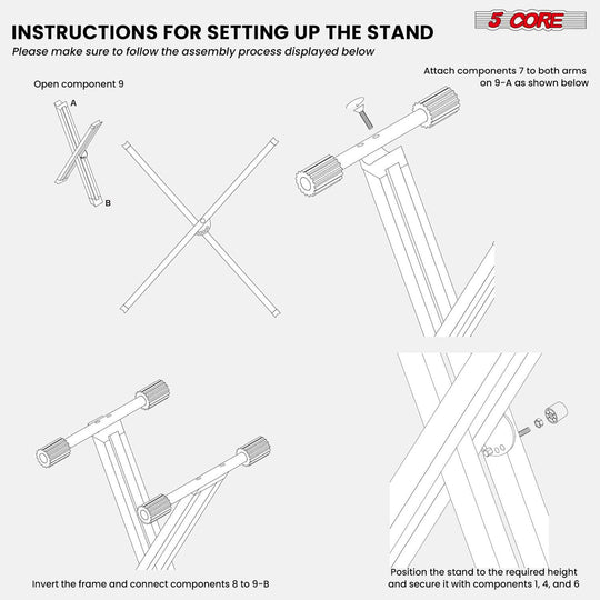 5Core double X lift piano riser adjustable for various keyboard sizes