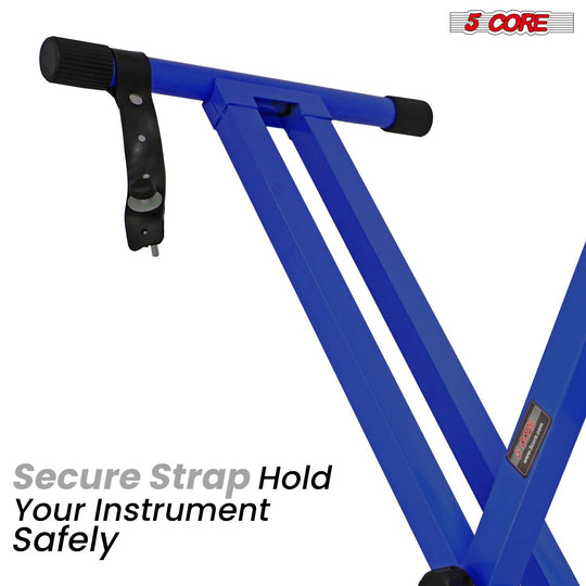 5Core Keyboard Stand Double X Style Adjustable Lift Piano Riser for 49 to 88 Keys Blue