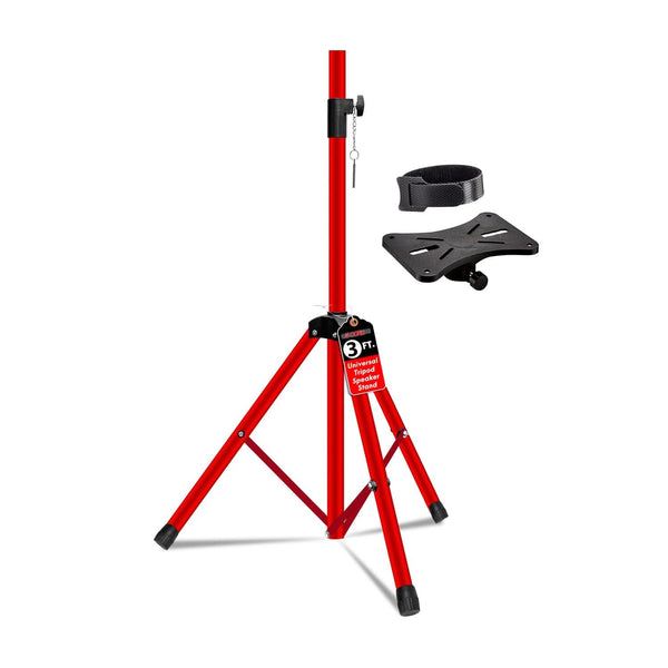Red tripod stand with black accessories
