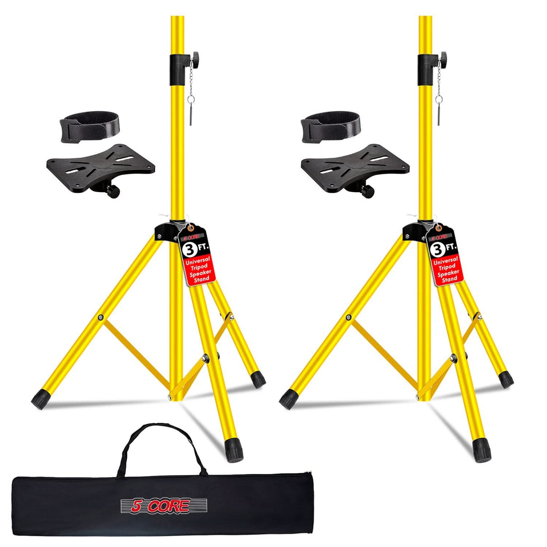 Two yellow tripod stands with black brackets