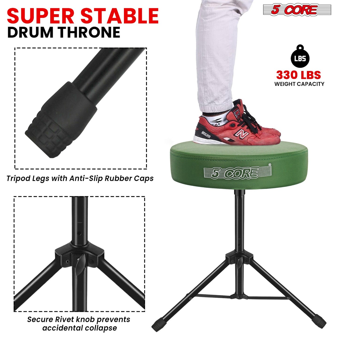 Rock-solid saddle chair that ensures maximum stability, perfect for drummers of all levels.