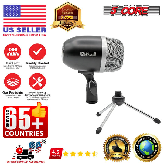 Professional 5Core black snare mic ideal for live and studio drums