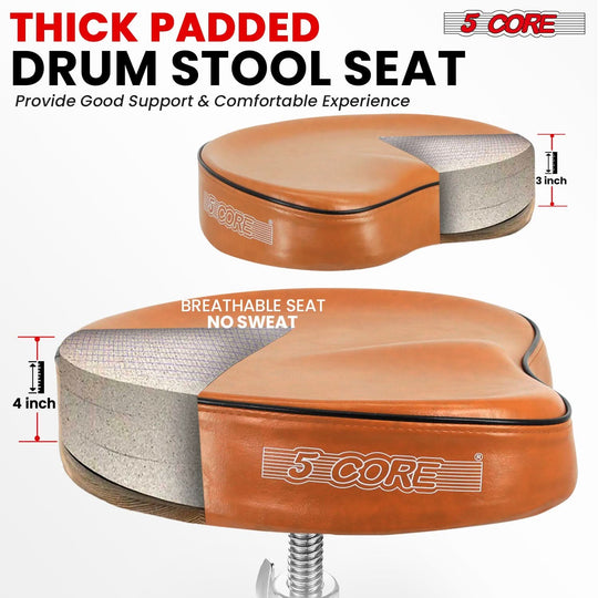 Comfortable thick padded drum throne with no sweat fabric and durable metal legs for drummers.