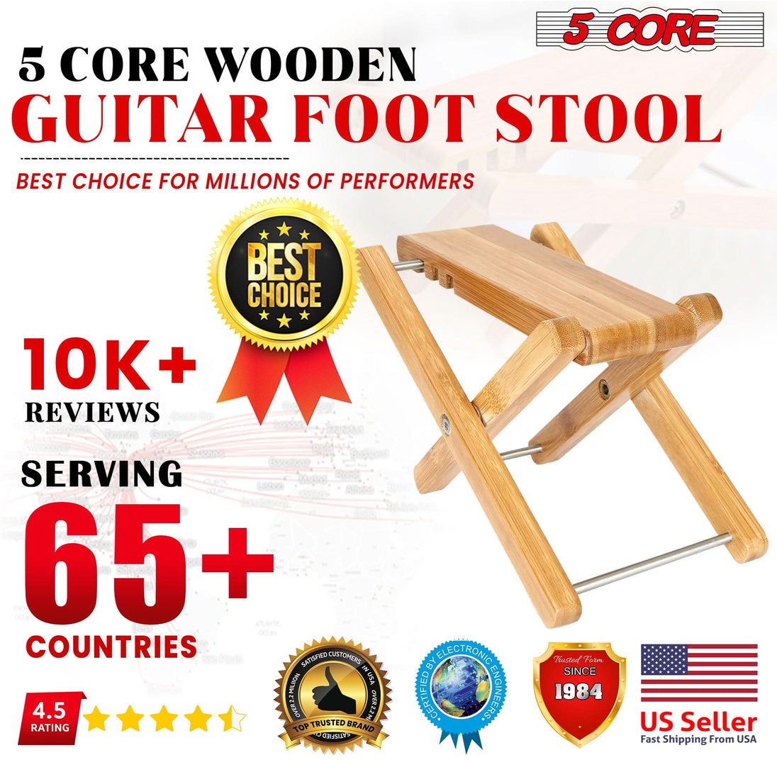 Folding Classical Guitar Footrest - 5 Core Adjustable Stool