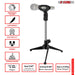 Adjustable height desk mic stand with sturdy base and versatile design for home or studio use.