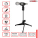 Adjustable height desk mic stand with sturdy base and versatile design for home or studio use.