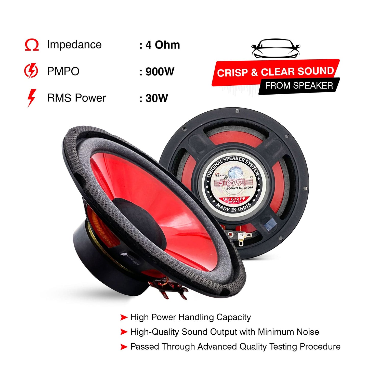 Component woofer speaker for car audio systems for clear, deep bass & superior sound quality for an immersive listening