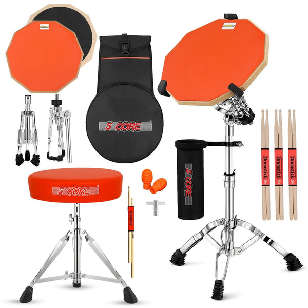 5Core drum throne with padded seat and snare practice pad for drummers
