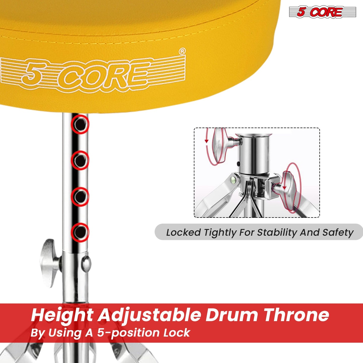 Easy thread adjustable mechanism for quick and precise height adjustments on drum stools or stands