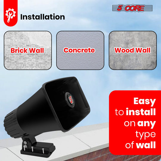 Outdoor PA speakers with an easy-to-install design, ensuring quick setup and reliable performance in any environment.