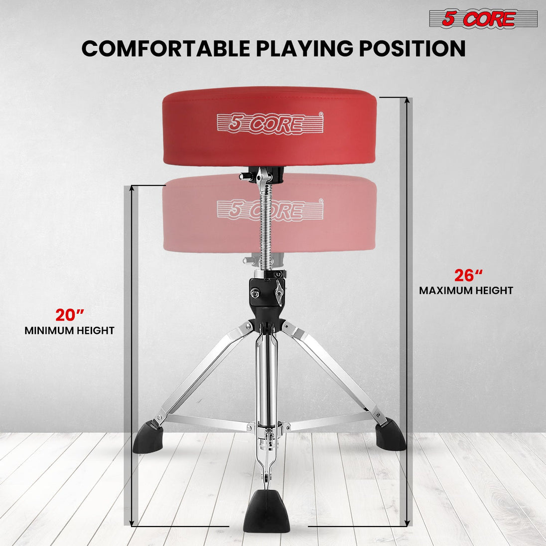 Height adjustable musician seat with ergonomic design for customizable comfort during practice and performances