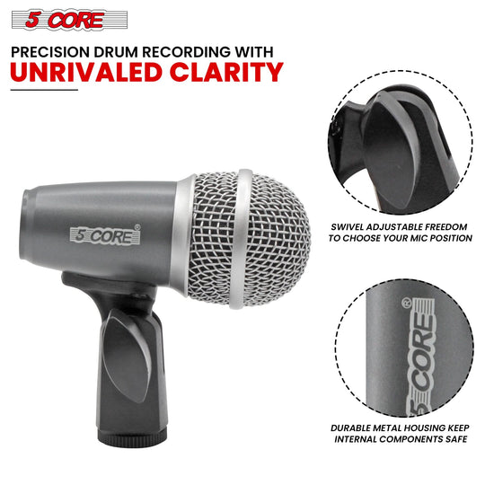 5 Core Conga Mic Set: Cardioid Dynamic XLR Microphones for Kick Drum