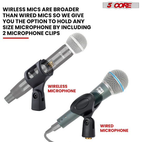 included wired and wireless mic holder for versatile microphone compatibility