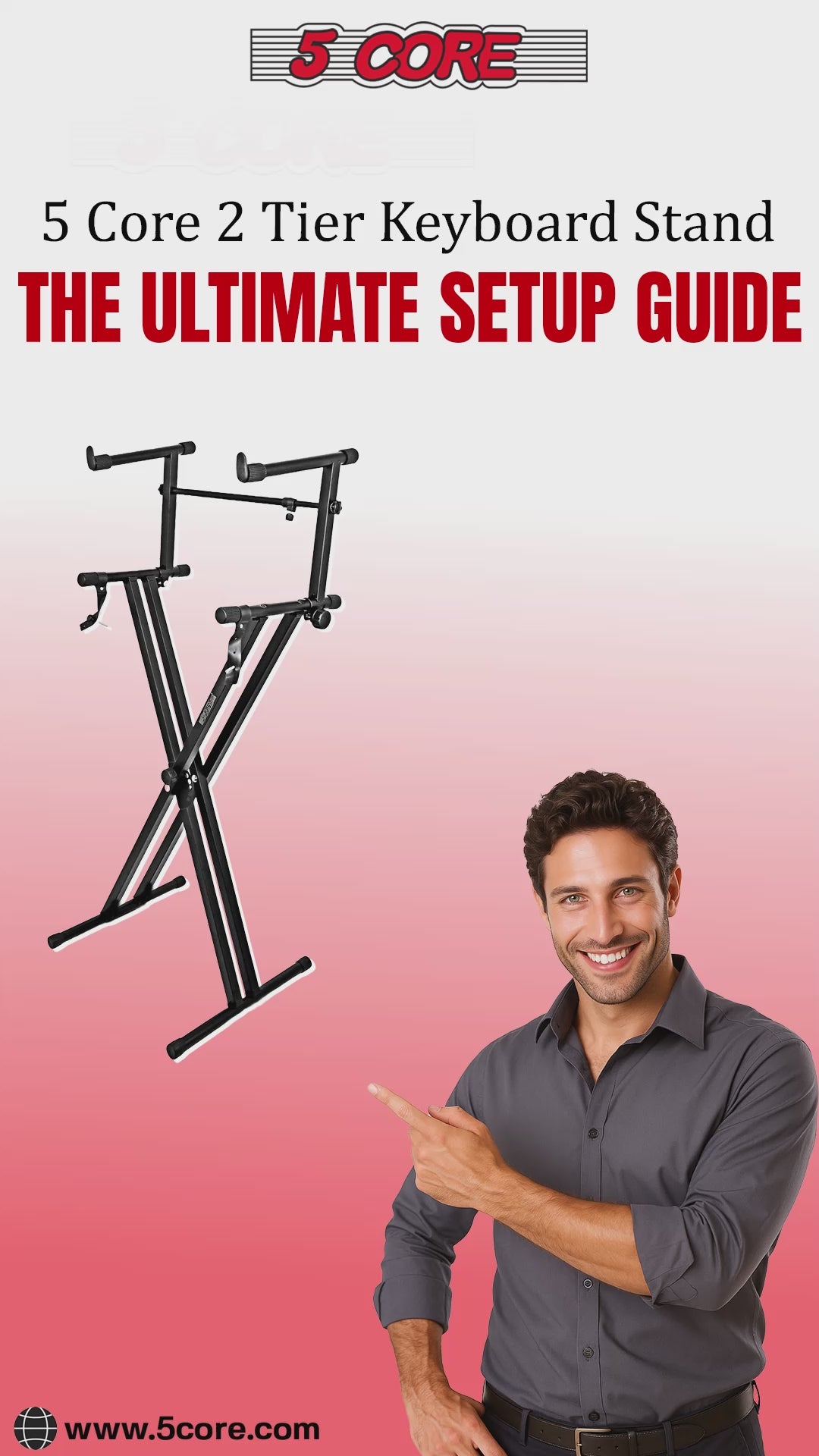 5Core 2 Tier Keyboard Stand Double X Style Adjustable Electric Piano Riser Holder