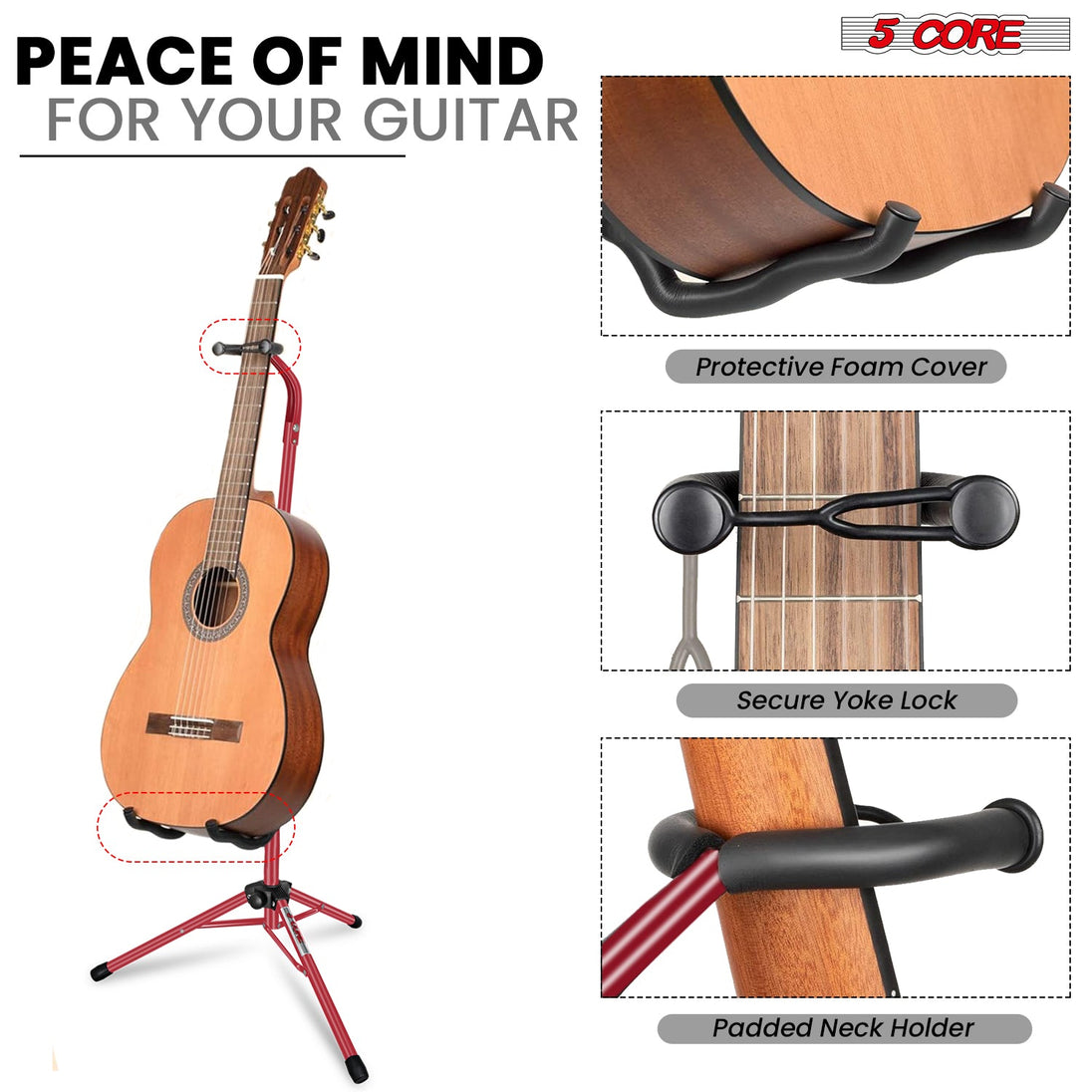 Secure guitar holder with padded supports, sturdy base, and reliable design to keep guitars safe and stable