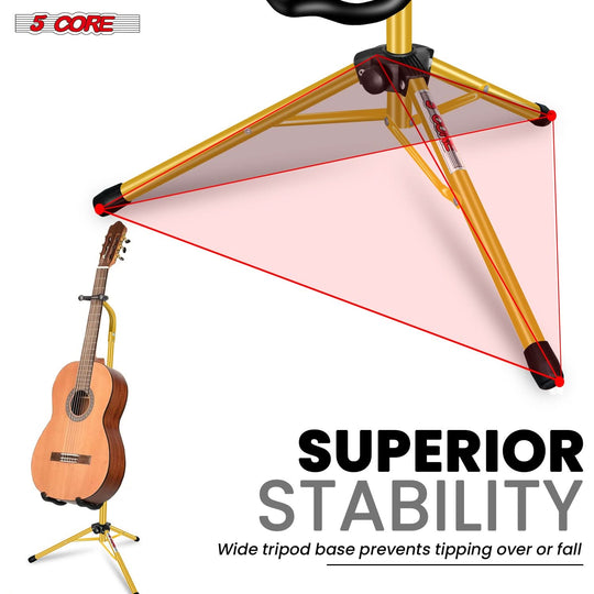 Guitar stand with tripod legs, ensuring enhanced stability and support with a non-slip cover for secure placement