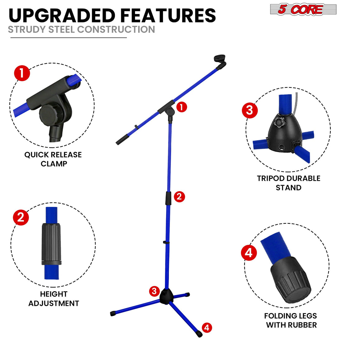 Tripod microphone stand with a sturdy floor base, offering stability and durability for all performance needs